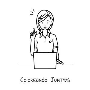 Imagen para colorear de secretaria animada fácil trabajando con un ordenador