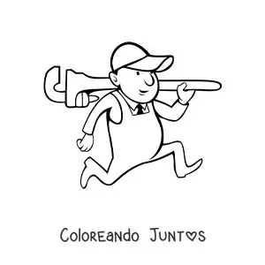 Imagen para colorear de plomero animado con una llave