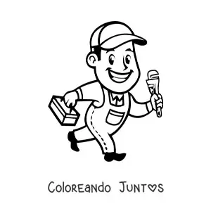 Imagen para colorear de fontanero kawaii animado con sus herramientas