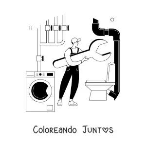 Imagen para colorear de fontanero con una llave y tuberías