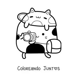 Imagen para colorear de gato fotógrafo animado kawaii
