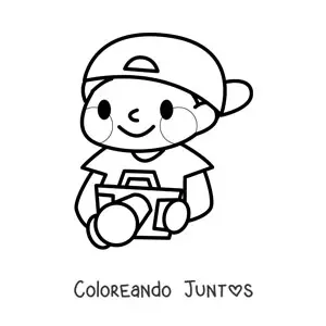 Imagen para colorear de niño fotógrafo animado kawaii