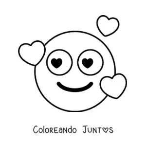 Imagen para colorear de cara sonriente con corazones