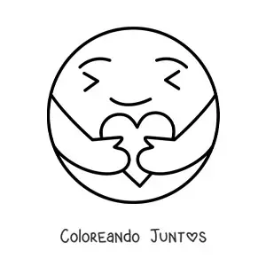 Imagen para colorear de emoji de abrazo bonito con un corazón