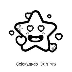 Imagen para colorear de emoji de estrella enamorada fácil con corazones