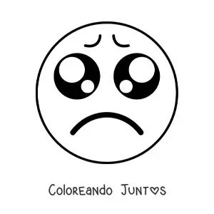 Imagen para colorear de emoji triste kawaii con ojos grandes