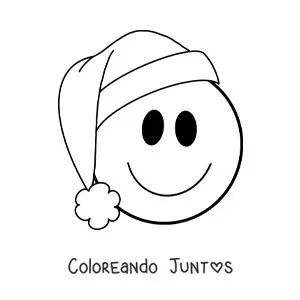Imagen para colorear de emoji de cara feliz con gorro de navidad
