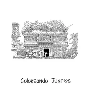 Imagen para colorear de edificación maya realista