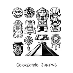 Imagen para colorear de pirámide y arte maya