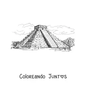 Imagen para colorear de templo de kukulcán en chichén itzá