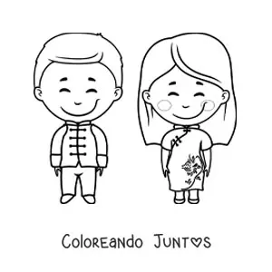 Imagen para colorear de pareja china animada