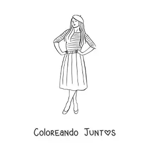 Imagen para colorear de chica francesa a la moda