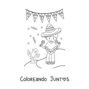 Imagen para colorear de niño mexicano animado