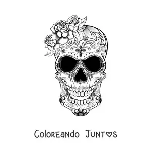 Imagen para colorear de calavera mexicana con flores