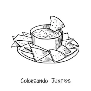 Imagen para colorear de nachos con guacamole
