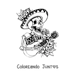 Imagen para colorear de esqueleto mariachi mexicano