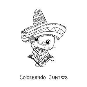 Imagen para colorear de gato mariachi animado