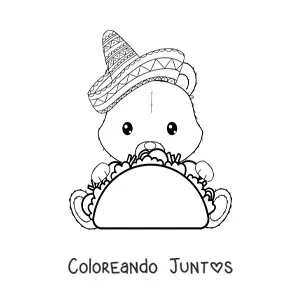 Imagen para colorear de oso animado comiendo un taco