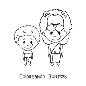 Imagen para colorear de niño de tribu africana y su padre