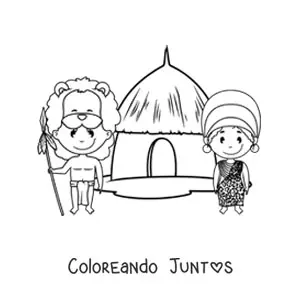 Imagen para colorear de tribu africana animada