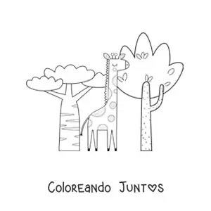Imagen para colorear de jirafa africana en la sabana