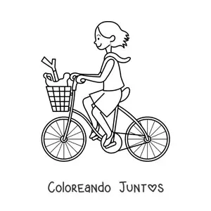 Imagen para colorear de una niña montada en una bicicleta