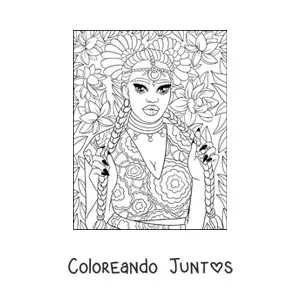 Imagen para colorear de hermosa mujer africana con trenzas