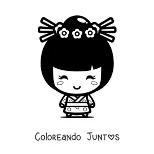 Imagen para colorear de japonesa kawaii