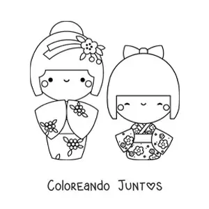 Imagen para colorear de muñecas japonesas kawaii