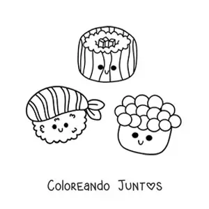 Imagen para colorear de sushi kawaii