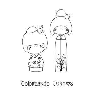 Imagen para colorear de niñas japonesas