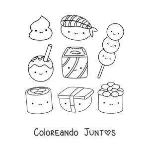 Imagen para colorear de sushi animado