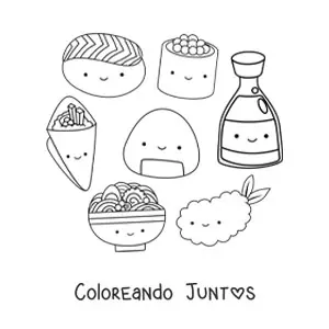 Imagen para colorear de comida japonesa animada