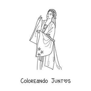 Imagen para colorear de mujer japonesa con kimono