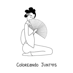 Imagen para colorear de geisha con abanico
