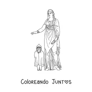 Imagen para colorear de mujer de la antigua grecia con su hija