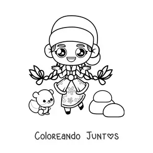 Imagen para colorear de niña rusa kawaii animada