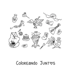 Imagen para colorear de elementos de la cultura rusa animados