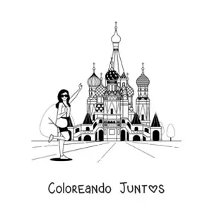 Imagen para colorear de chica turista en la catedral de san basilio