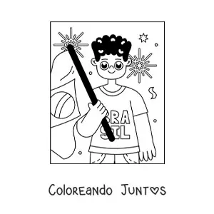 Imagen para colorear de niño con la bandera de brasil