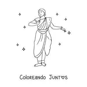 Imagen para colorear de chica hindú bailando con traje tradicional