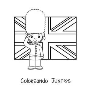 Imagen para colorear de guardia real animado con la bandera del reino unido
