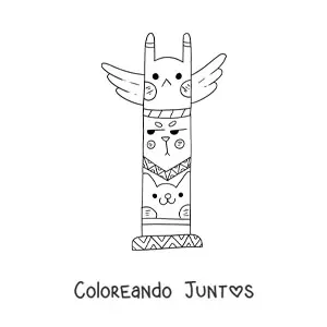 Imagen para colorear de totem indígena americano animado kawaii