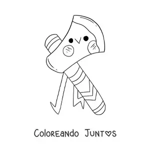 Imagen para colorear de hacha de tribu indígena americana animada kawaii