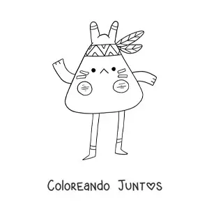 Imagen para colorear de indígena americano animado kawaii