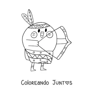 Imagen para colorear de indígena americano animado kawaii con arco y flechas