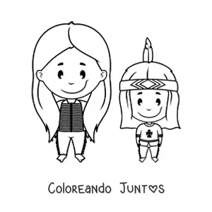 Imagen para colorear de madre e hijo de tribu indígena americana