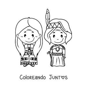 Imagen para colorear de indígenas nativos americanos animados