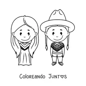 Imagen para colorear de vaquero con indígena americano animados