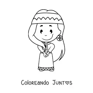 Imagen para colorear de mujer de una tribu nativa americana animada